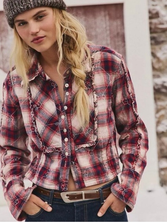 Free People Tops - NWT Free People We the Free Georgia plaid embroidered button down XS reg $168